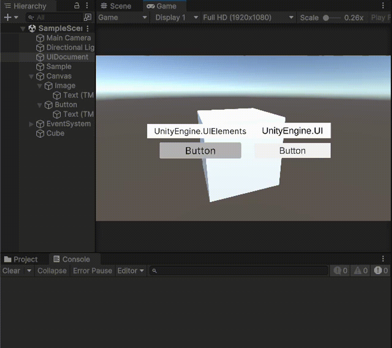 Ray が UI Toolkit を貫通する様子
